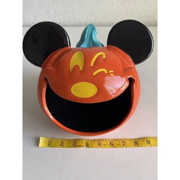 Disney Parks Mickey Mouse Candy Dish Bowl Ceramic Halloween Winking Pumpkin NEW - Picture 13 of 14
